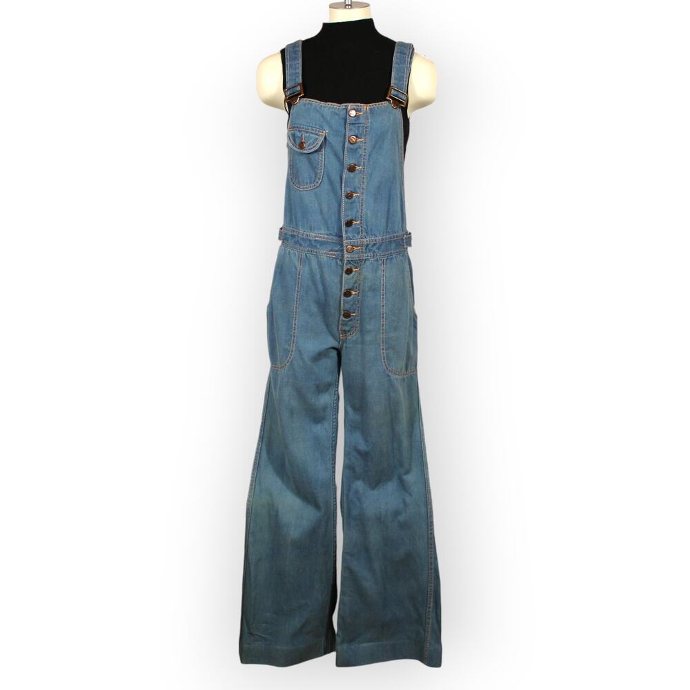 Vintage Hang Ten 34/Large Denim Overall Jumpsuit 70s Sanforized Hong Kong